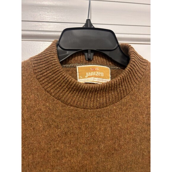 Vintage 80’s Jantzen Sweater Mens Large Tan Brown Wool Knit Crew Neck  USA Made - Picture 3 of 4
